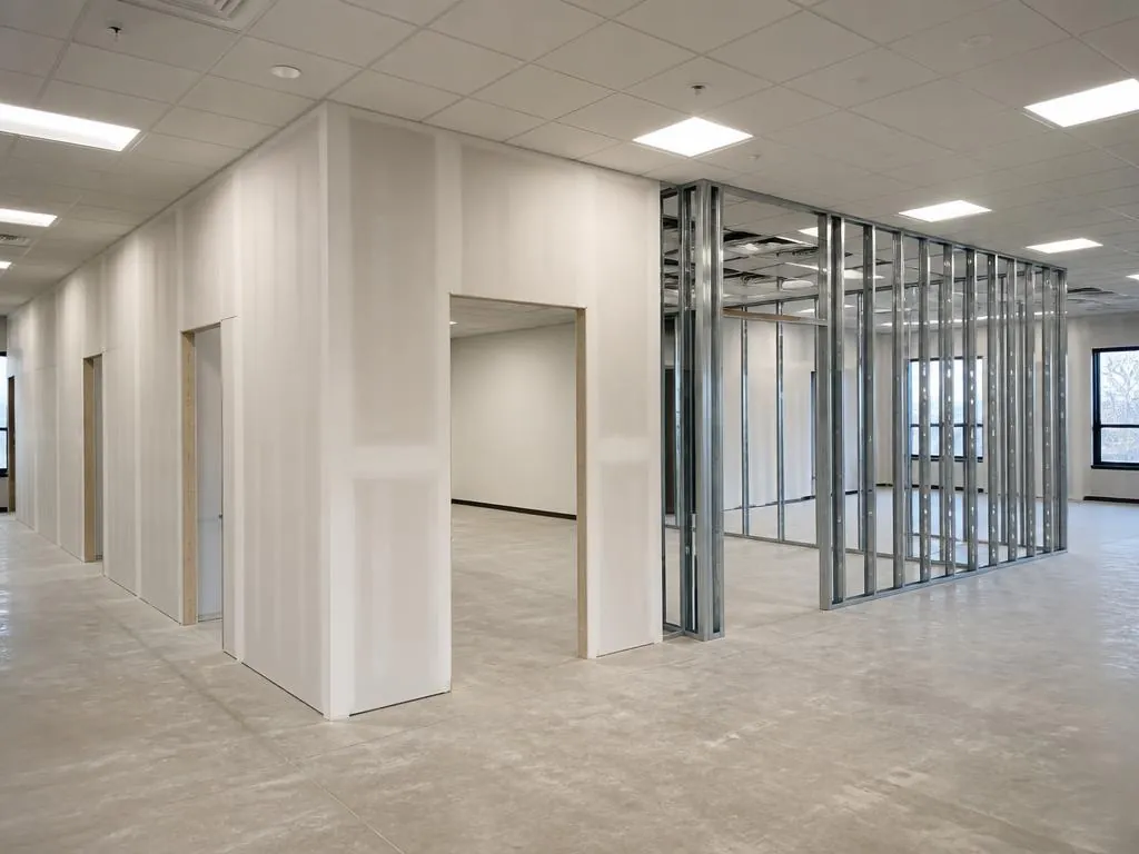 Commercial interior with new drywall walls and ceilings